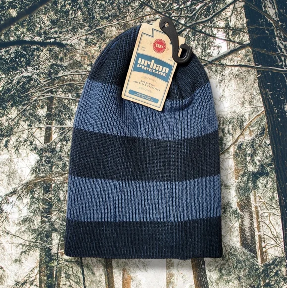 Blue Striped Ribbed Beanie Knit Cap | Urban Pipeline | OS - Picture 6 of 6